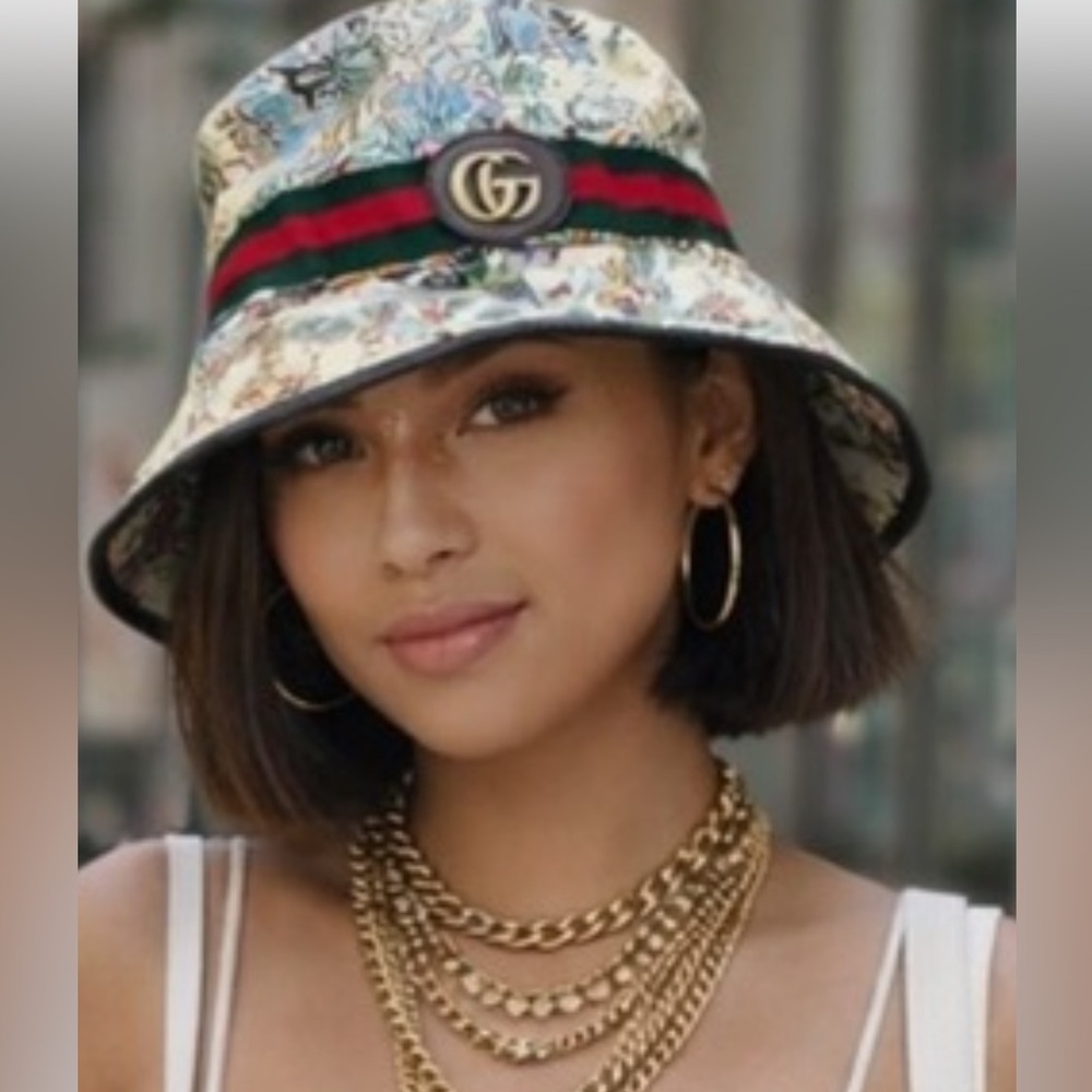 Floral Canvas Bucket Hat with Web Stripe - Multicolor